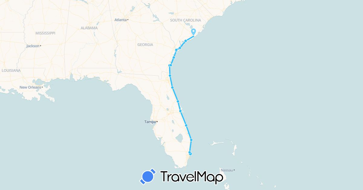 TravelMap itinerary: plane, boat in United States (North America)